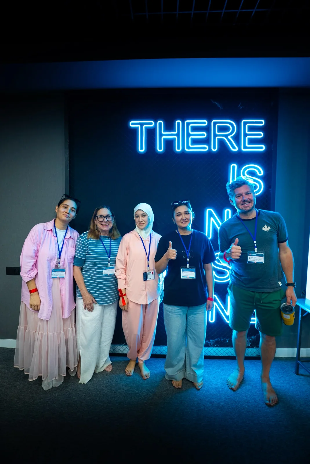 A group of colleagues posing together at the retreat